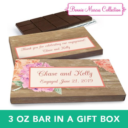 Deluxe Personalized Engagement Blooming Joy Chocolate Bar in Gift Box (3oz Bar)