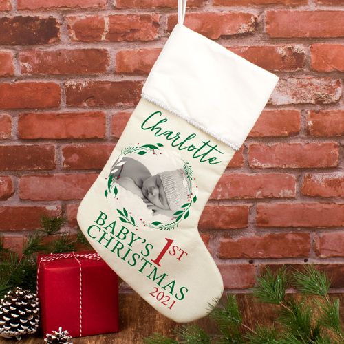 Personalized Stocking Babies First Xmas Photo