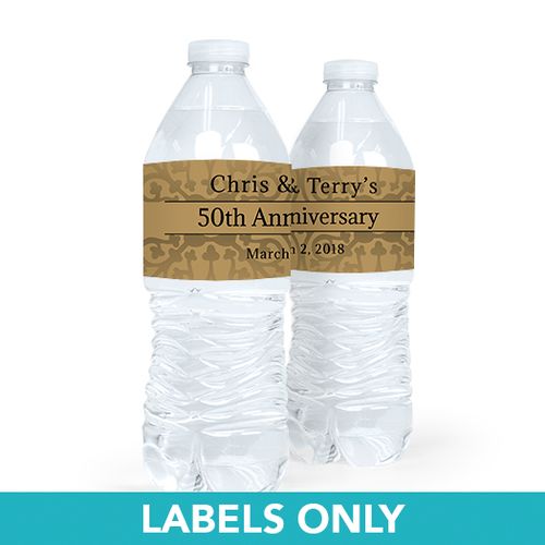 Personalized Anniversary Golden 50th Water Bottle Sticker Labels (5 Labels)