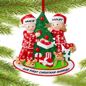 Couple Decorating the Tree Ornament