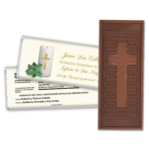 Baptism Personalized Embossed Cross Chocolate Bar Vela con la Cruz