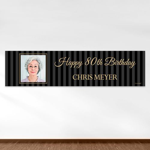 Personalized Birthday 80th Pinstripe Photo 5 Ft. Banner