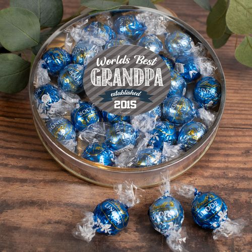 Personalized Grandfather's Gift Gifts Large Plastic Tin with Lindt Truffles (20pcs) - Established Grandpa