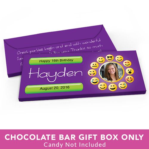 Deluxe Personalized Youth Birthday Emoji Photo Candy Bar Favor Box