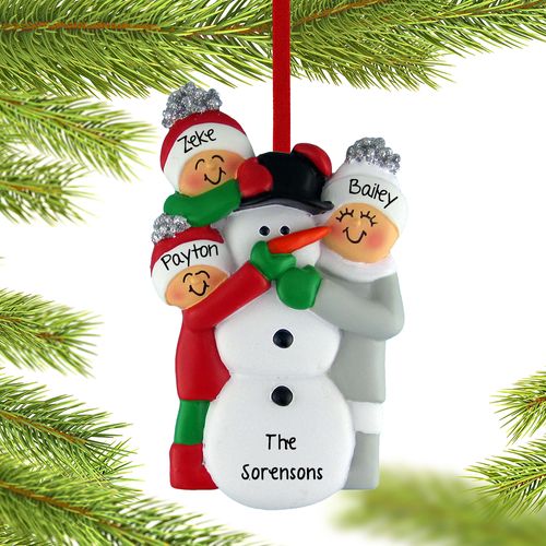 Building a Snowman Family of 3 Ornament