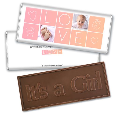 Personalized Boxes of Love Baby Girl Birth Announcement Hershey's Embossed Chocolate Bar & Wrapper