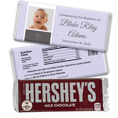 Baptism Personalized Hershey's Milk Chocolate Bar Photo & Cross