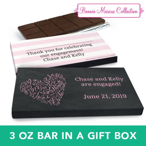 Deluxe Personalized Engagement Sweetheart Swirl Chocolate Bar in Gift Box (3oz Bar)