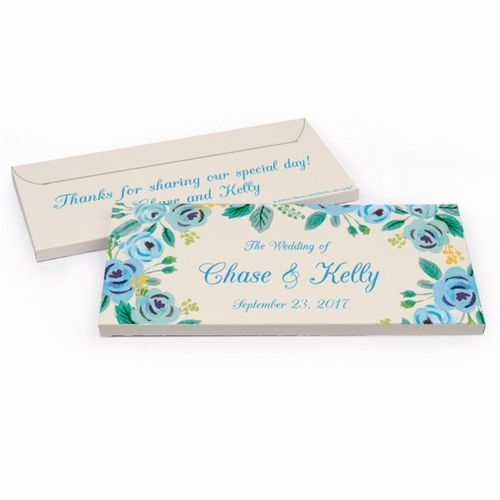 Deluxe Personalized Wedding Blue Flowers Hershey's Chocolate Bar in Gift Box