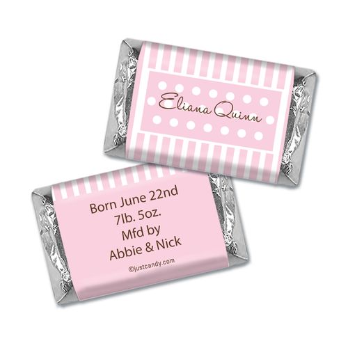 Baby Girl Announcement Personalized Hershey's Miniatures Wrappers Dots & Pinstripes