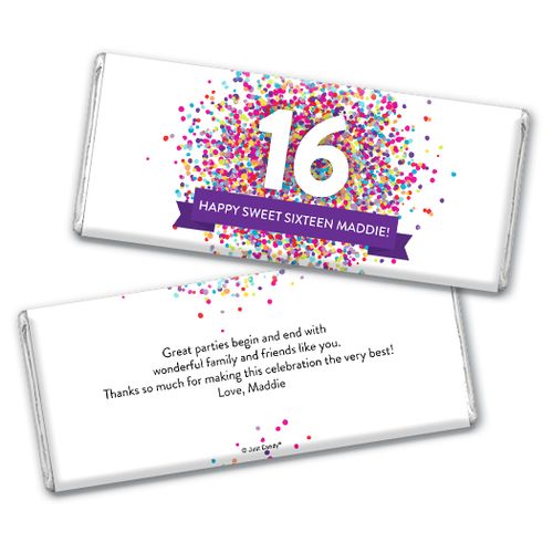 Personalized Sweet 16 Birthday Confetti Burst Chocolate Bar & Wrapper