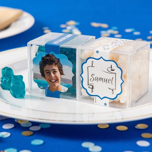 Personalized Bar Mitzvah JUST CANDY® favor cube with Gummy Bears