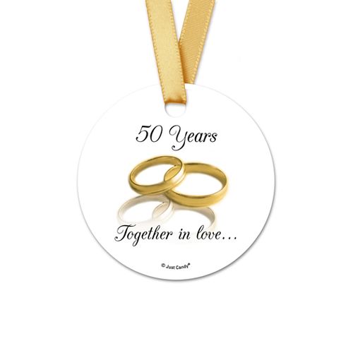 Personalized Round Gold Rings Anniversary Favor Gift Tags (20 Pack)