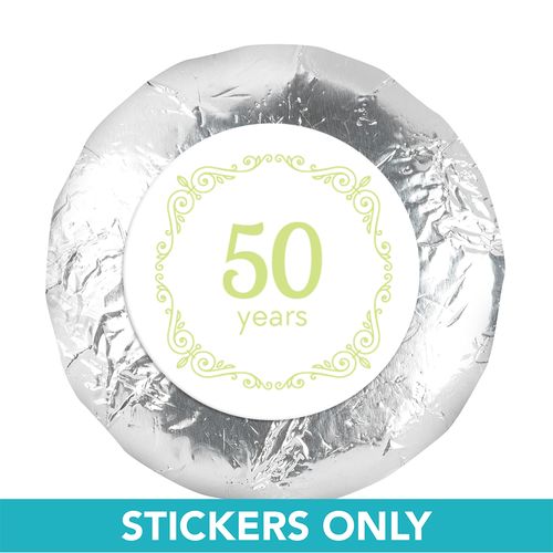Anniversary Party Favors Green Swirls 50th 1.25" Sticker (48 Stickers)