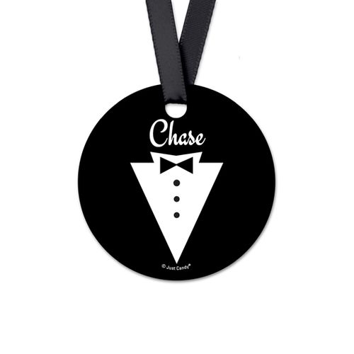 Personalized Round Groom's Tux Wedding Favor Gift Tags (20 Pack)