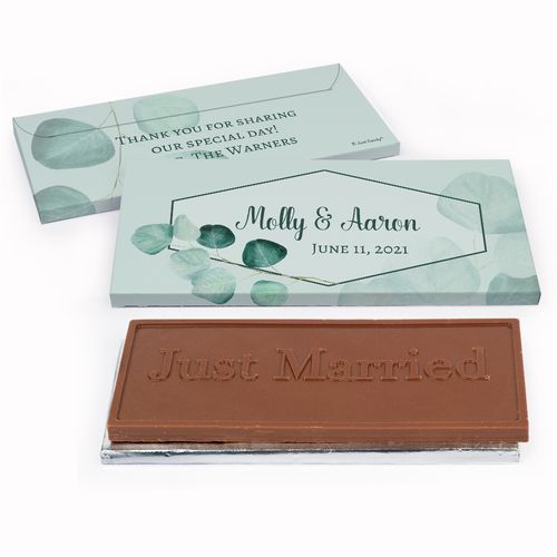 Deluxe Personalized Wedding Peaceful Eucalyptus Chocolate Bar in Gift Box