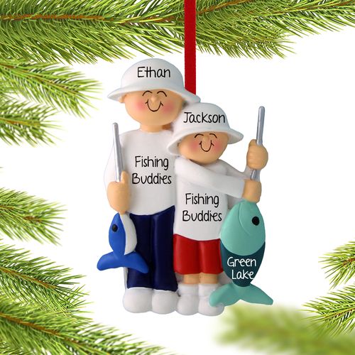 Fishing Dad and Son or Grandpa and Grandson Ornament