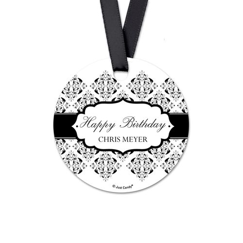 Personalized Round Birthday Baroque Monogram Favor Gift Tags (20 Pack)