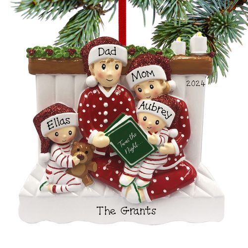 Reading in Bed Family of 4 Ornament