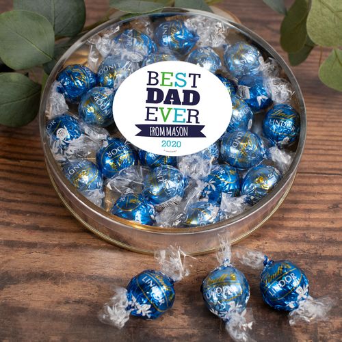 Personalized Father's Gift Gifts Large Plastic Tin with Lindt Truffles (20pcs) - Best Dad Ever
