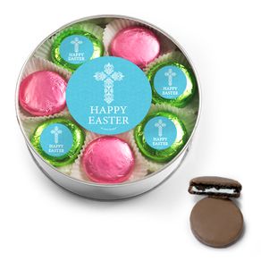Easter Blue Cross Chocolate Covered Oreo Cookies Extra-Large Plastic Tin