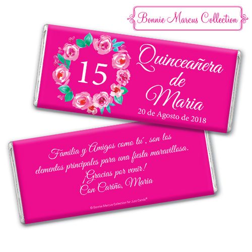 Personalized Bonnie Marcus Quinceanera Wreath Chocolate Bar & Wrapper