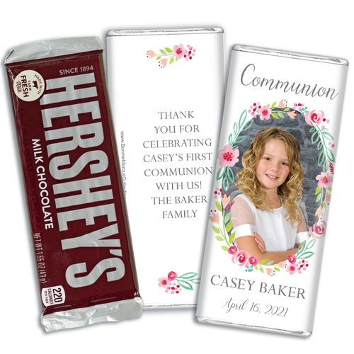 Personalized Bonnie Marcus Girl First Communion Floral Elegance Hershey's Milk Chocolate Bar