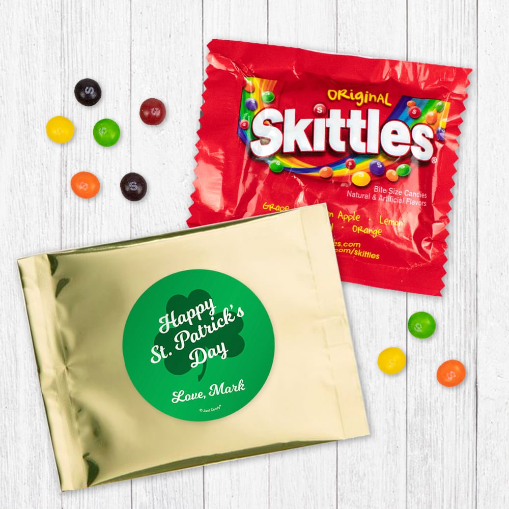 Personalized St. Patrick's Day Clover Skittles - JustCandy.com