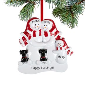 Snowman Family of 3 with 2 Black Dogs Ornament