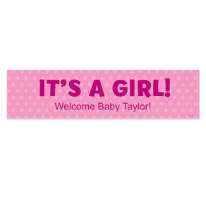 Personalized Polka Dots Girl Baby Announcement 5 Ft. Banner
