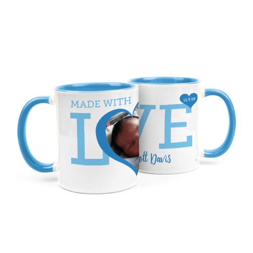 Personalized Baby Boy Announcement Hearts 11oz Mug