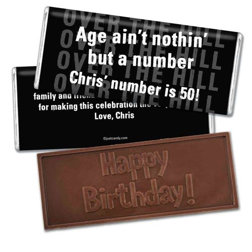 50th Birthday Personalized Embossed Chocolate Bar Over the Hill