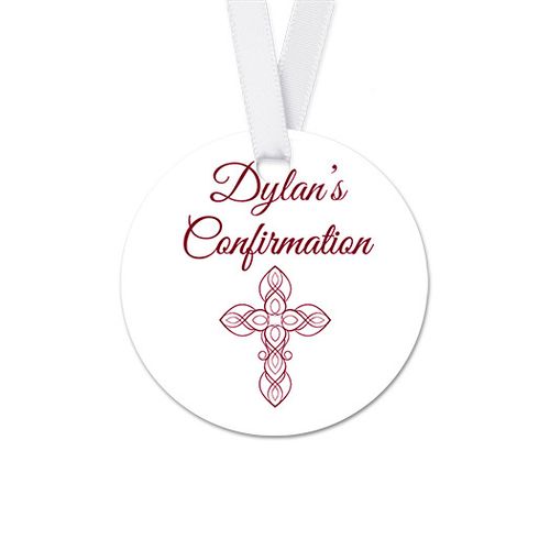 Personalized Round Merlot Cross Confirmation Favor Gift Tags (20 Pack)