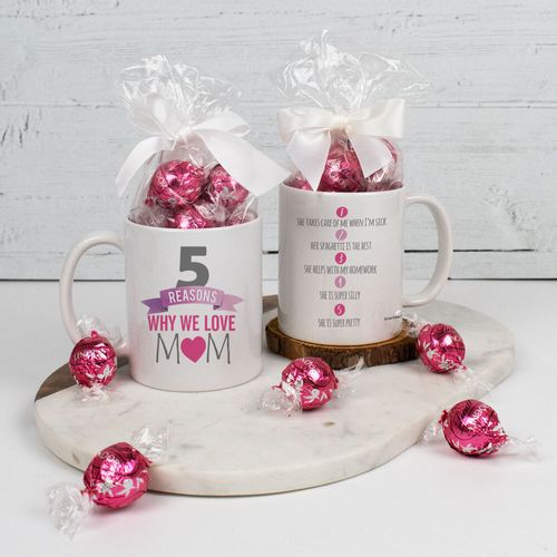 Personalized 5 Reasons Why we Love Mom 11oz Mug with Lindt Truffles