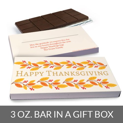 Deluxe Personalized Thanksgiving Bonnie Marcus Giving Thanks Chocolate Bar in Gift Box (3oz Bar)