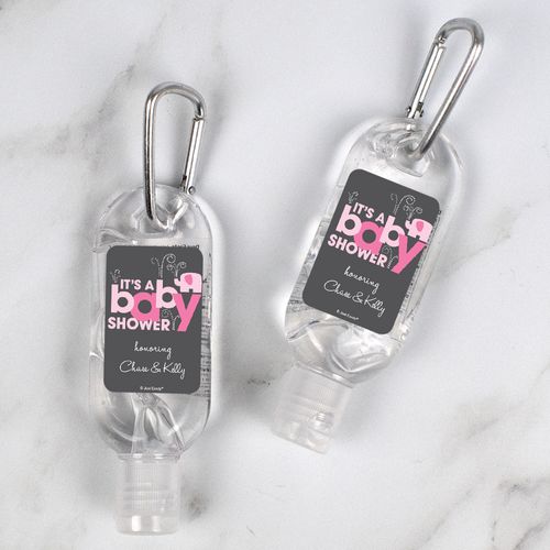 Personalized Baby Shower Elephant Hand Sanitizer with Carabiner 1.fl. Oz.