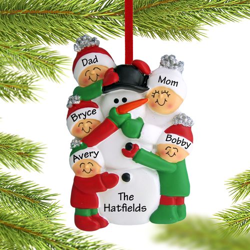 Building a Snowman Family of 5 Ornament