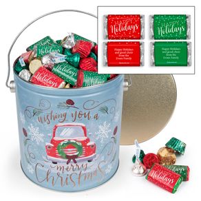 Personalized Vintage Christmas 3.7 lb Happy Holidays Hershey's Mix Tin