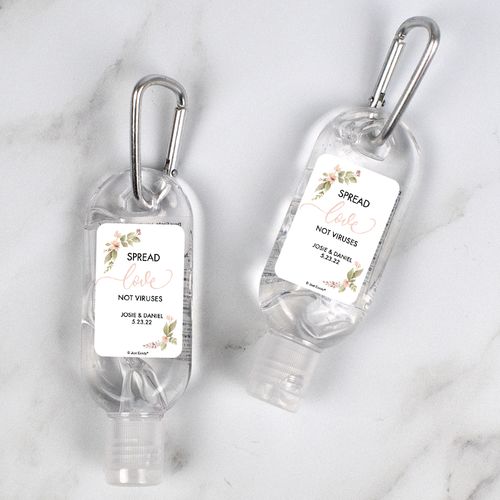 Personalized Hand Sanitizer with Carabiner Wedding 1 fl. oz bottle - Love Watercolor