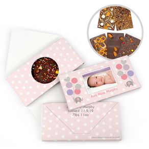 Personalized Bonnie Marcus Birth Announcement Baby Girl Elephants Gourmet Infused Belgian Chocolate Bars (3.5oz)