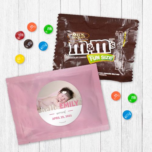 Personalized Girl Birth Announcement Pink Baby Girl Milk Chocolate M&Ms