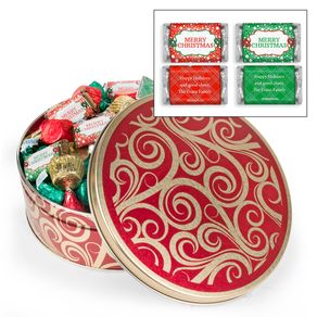 Personalized Golden Swirls 1.5 lb Merry Christmas Hershey's Mix Tin