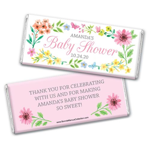 Personalized Bonnie Marcus Baby Shower Butterfly Flower Wreath Chocolate Bar & Wrapper