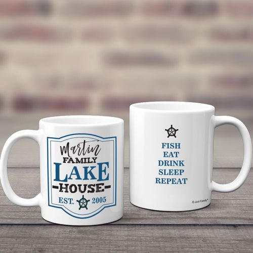 Personalized Family Blue Lake House 11oz Mug Empty