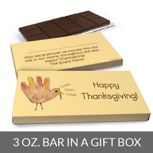 Deluxe Personalized Thanksgiving Handprint Turkey Chocolate Bar in Gift Box (3oz Bar)