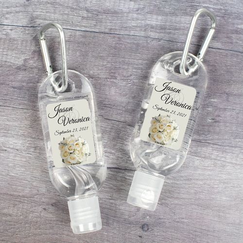 Personalized Hand Sanitizer with Carabiner Wedding 1 fl. oz bottle - White Roses