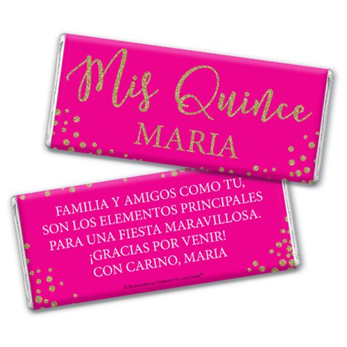 Personalized Bonnie Marcus Quinceanera Gold Sparkle Chocolate Bar & Wrapper