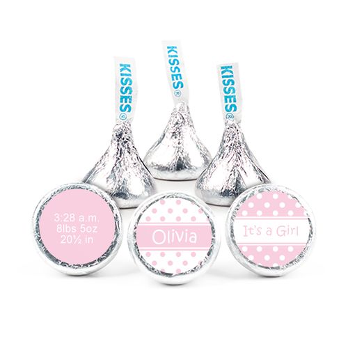 Baby Girl Announcement 3/4" Sticker Polka Dots (108 Stickers)