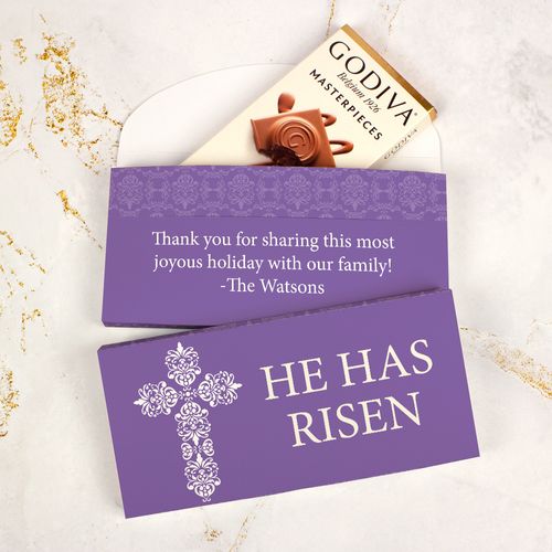 Deluxe Personalized Easter Purple Cross Godiva Chocolate Bar in Gift Box