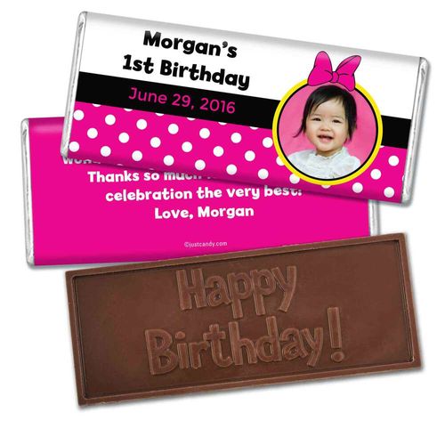 Birthday Personalized Embossed Chocolate Bar Minnie Mouse Photo